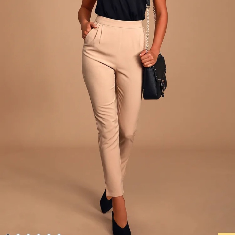 Lulu’s Kick It Beige High-Waisted Trouser Pants